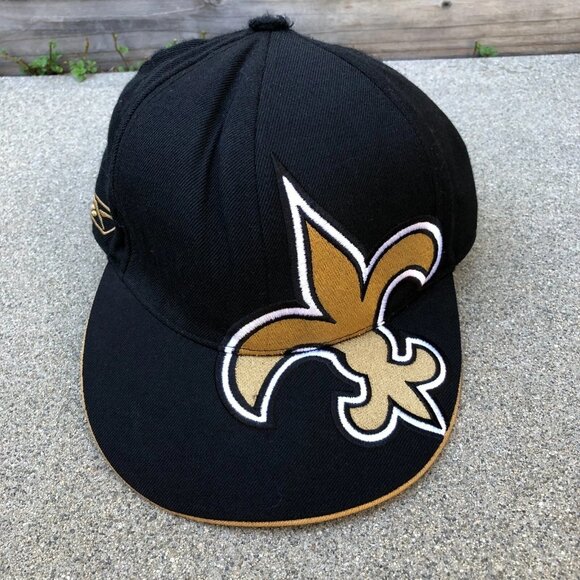 Vintage REEBOK New Orleans Saints Fitted Hat 7 5/8 Black NFL Retro Cap - Picture 1 of 10